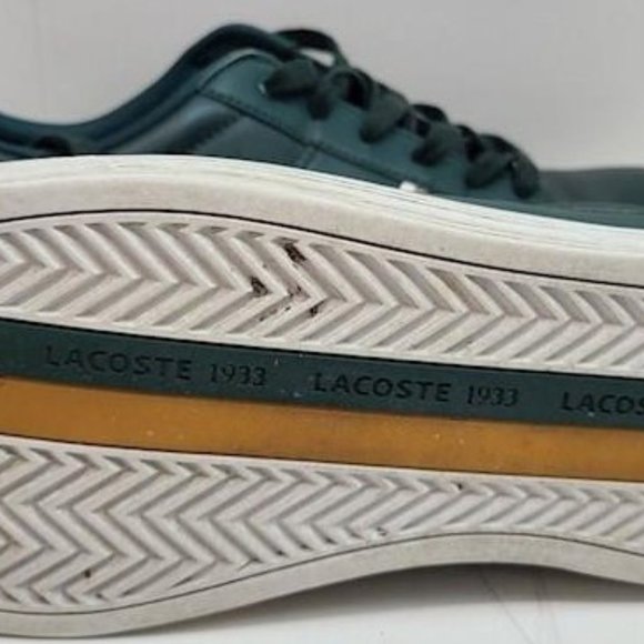 Lacoste Men\'s 12375 Green Leather Low Top Lace Up Athletic Sneaker Shoes US 8